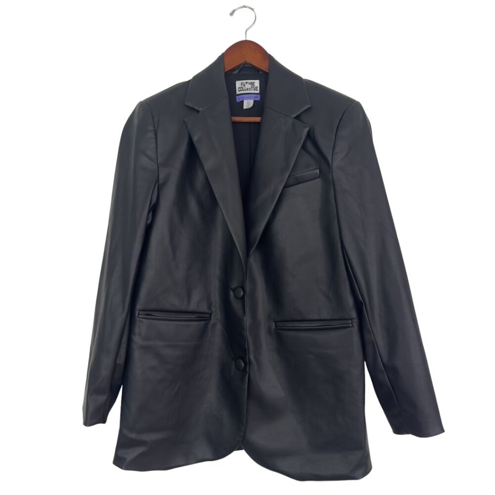 Future Collective Faux Leather Blazer – Black – Size XXS
